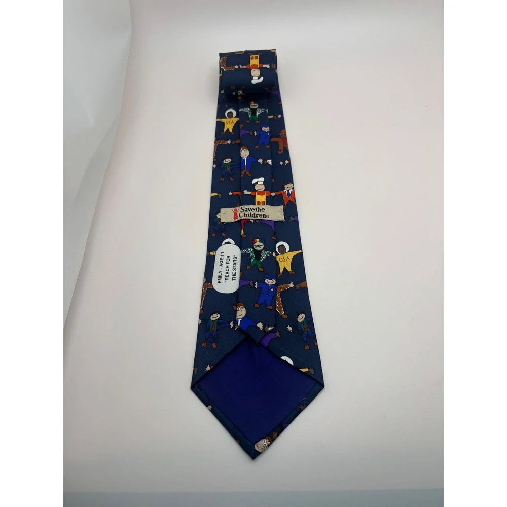 Save the Children Silk Tie Reach for the Stars Emily Age 11 Navy Blue USA Made
